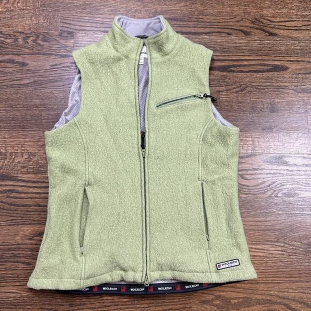 Woolrich Vest Womens Large Green Wool Fleece Lined Full Zip Pockets‎ Outdoor